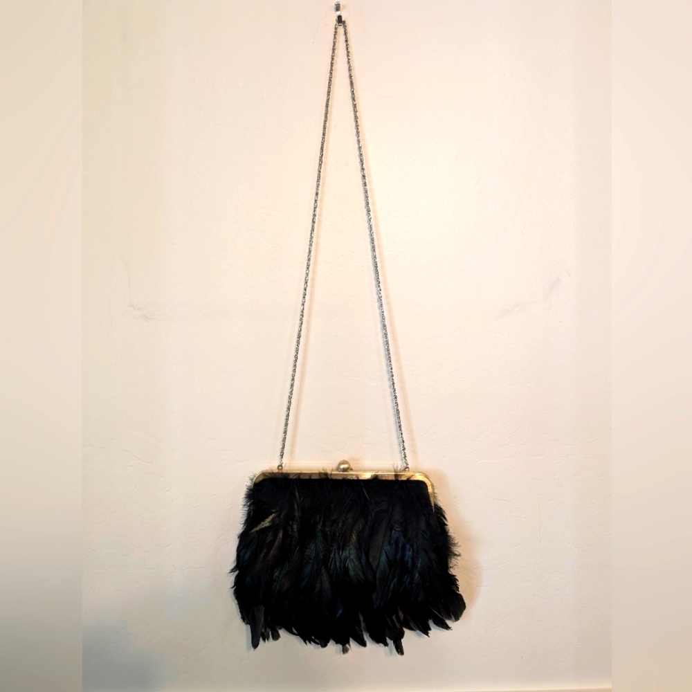 Feather Evening Bag, Black w/dark green and purple tinges - Picture 2 of 3